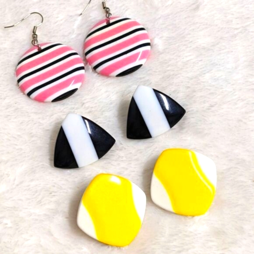 Vintage 1980's Acrylic Pierced Earrings set of (3)